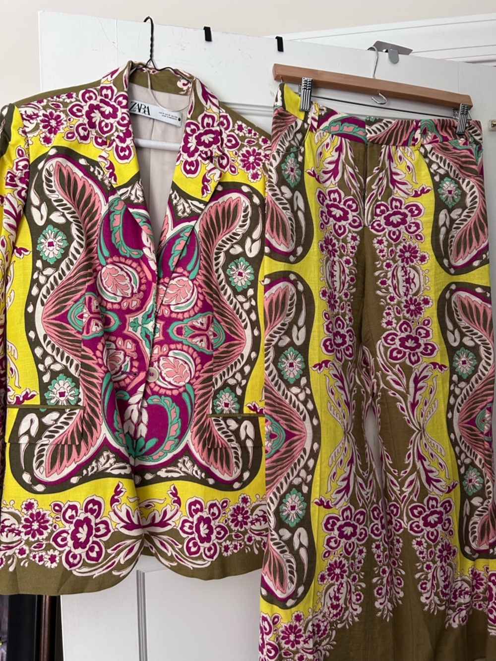 Zara Floral Paisley Suit Set - Pink, Olive & Yellow